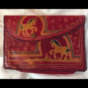 Vintage Leather Unicorn Clutch