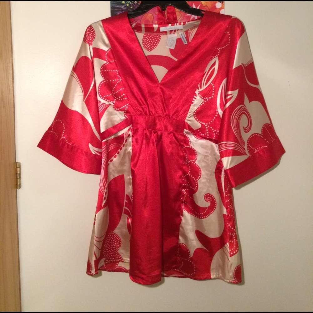 Red Silk Kimono Geisha Style Top