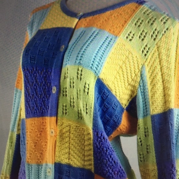 Talbots Sweaters - TALBOTS SPRING PASTEL PATCHWORK BUTTON DWN SWEATER