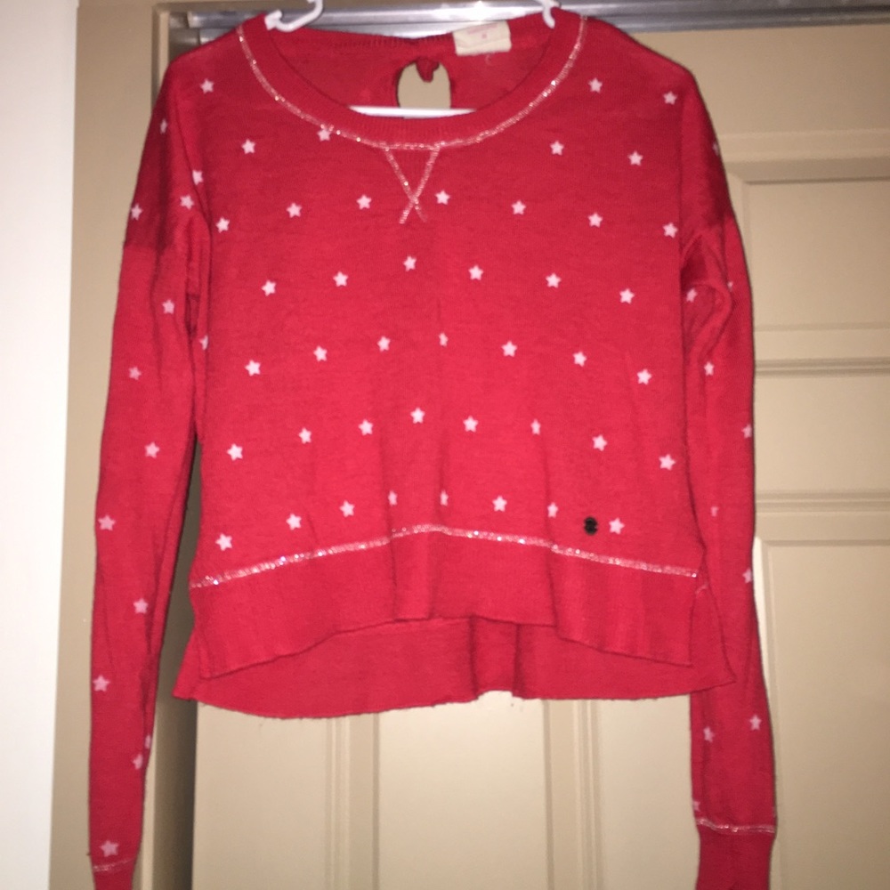 Red, starry sweater crop shirt, never worn
