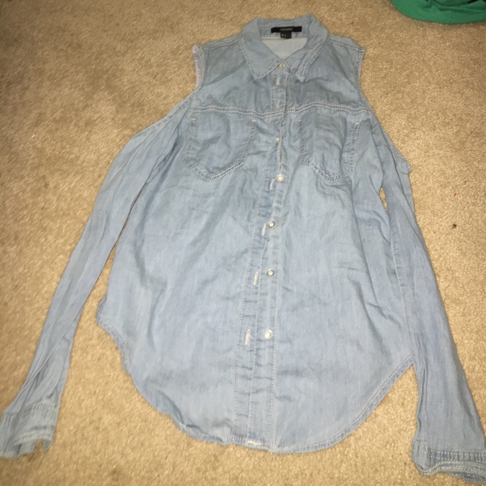 Forever 21 shoulder-less jean blouse