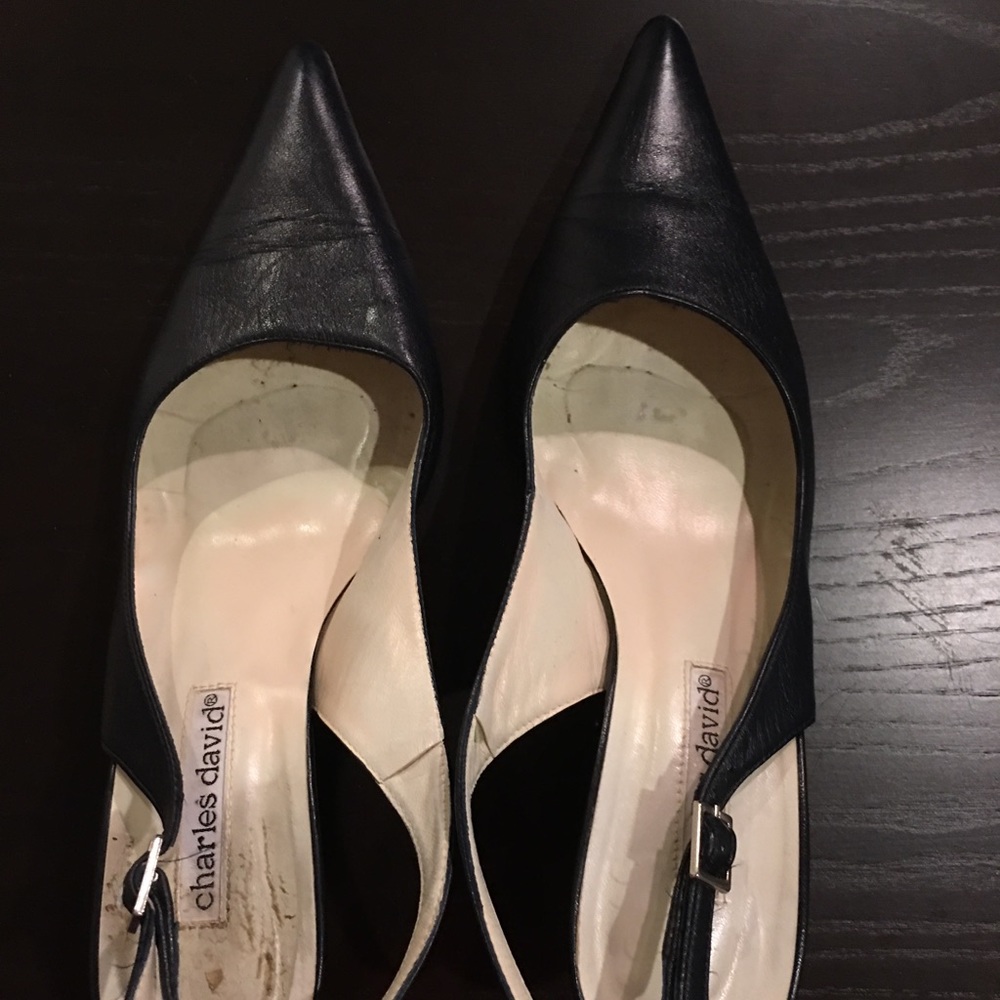 Pointy Shoe Sling Back in dark blue