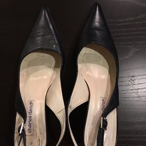 Pointy Shoe Sling Back in dark blue