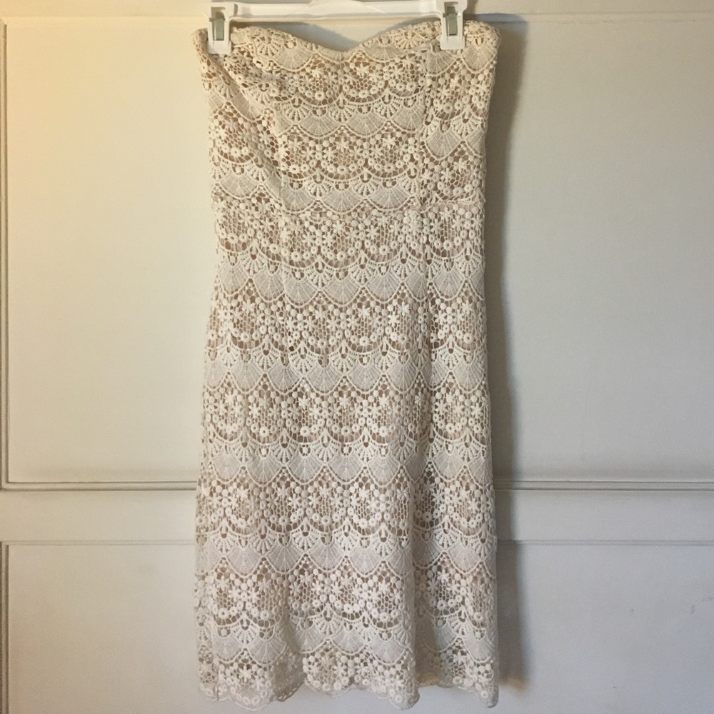 Cream eyelet, strapless dress