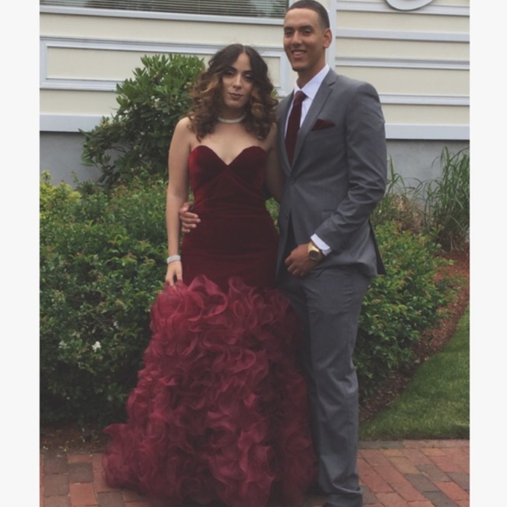 BURGUNDY WINE RED VELVET PROM DRESS **negotiable**