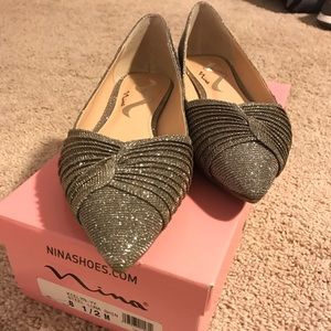 Nina silver glittery pointed-toe flats