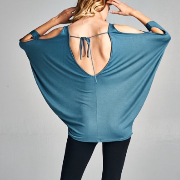 Cold Shoulder Bat Wing Open Tie Back Tunic - Picture 3 of 3