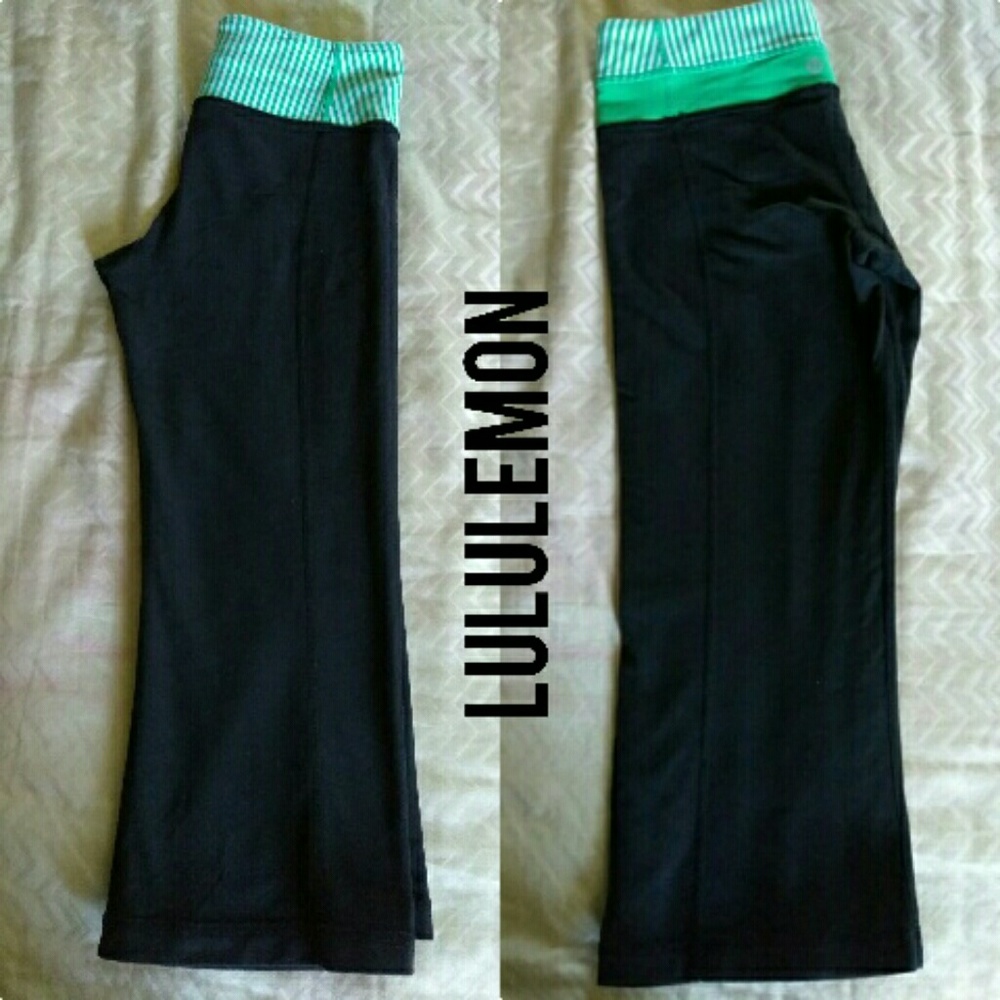 Lululemon  Green stripe  black yoga crop pants sz4