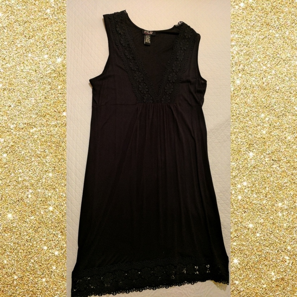 Fylo Knee Length Black Dress with Lace Finish