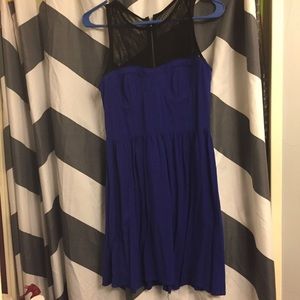 Blue skater dress with mesh top