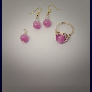 pink cats eye jewelry set