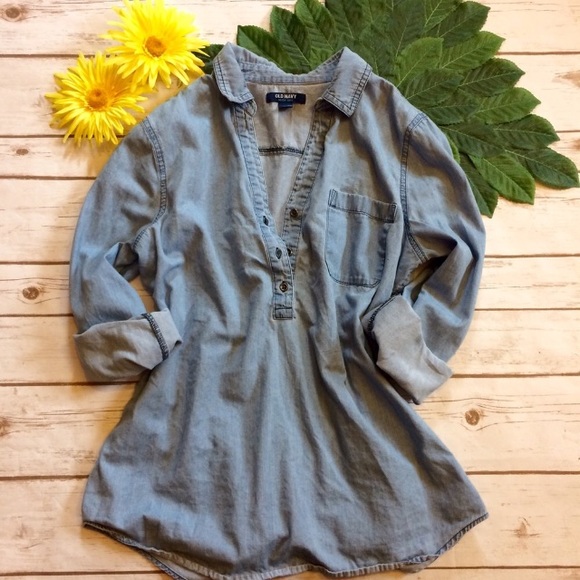 Old Navy Tops - Light Wash Denim Half Button Up