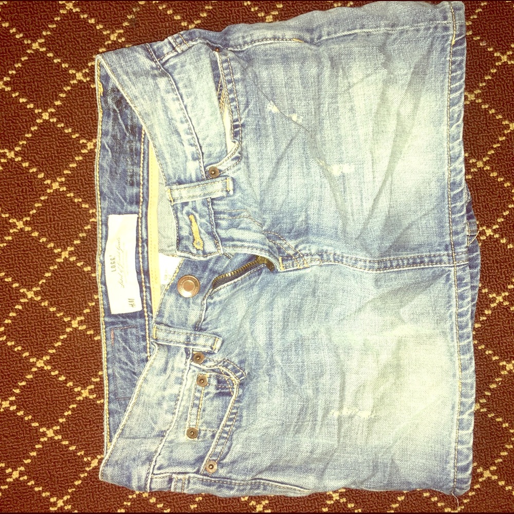 H&M Distressed Faded Skirt Light Blue Denim