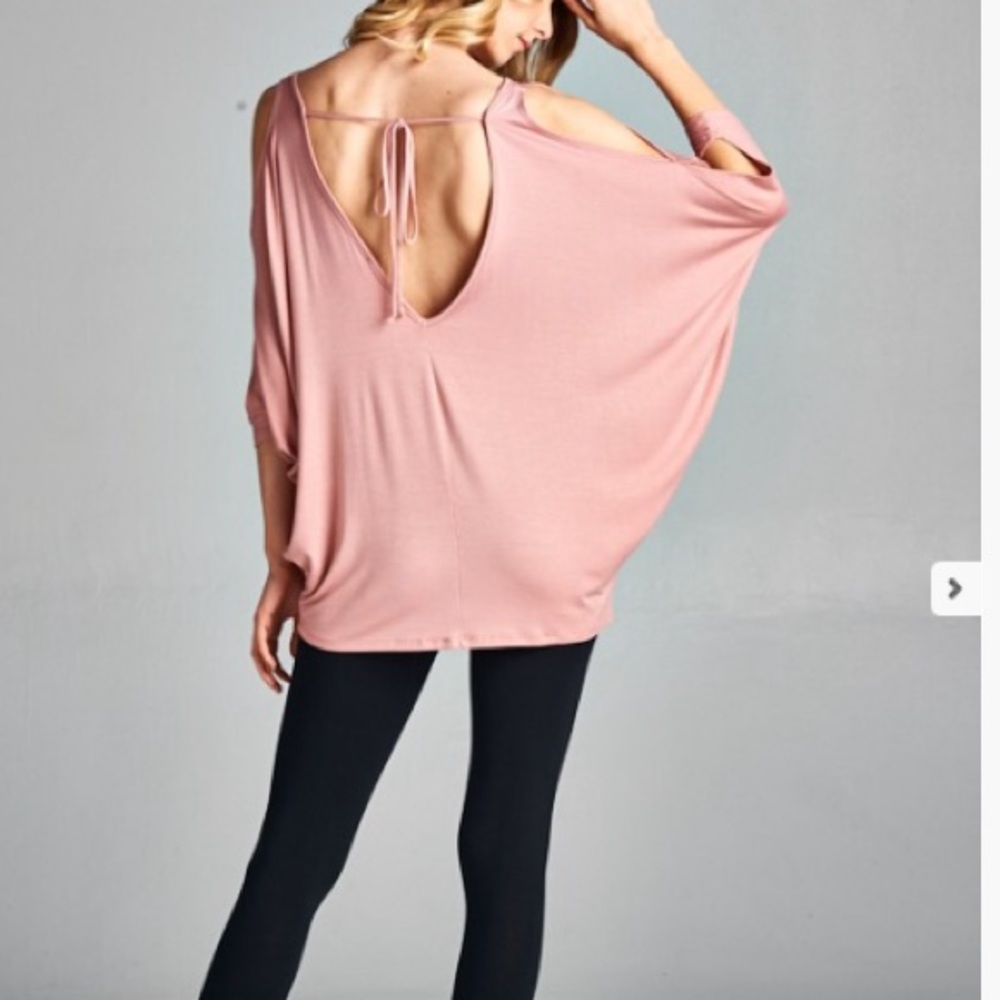 Cold Shoulder Bat Wing Open Tie Back Tunic