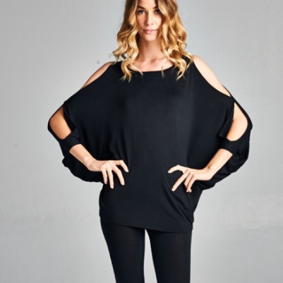 Cold Shoulder Bat Wing Open Tie Back Tunic - Picture 4 of 4
