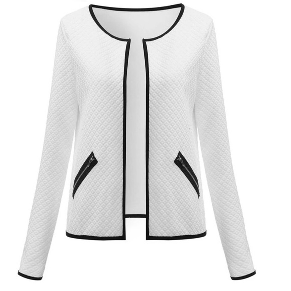 ✨White Quilted Lightweight Jacket W/ Black Trim✨ - Picture 2 of 5