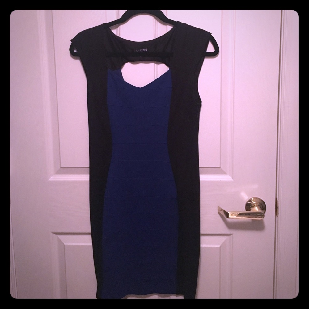 Express black and blue body-con mini dress