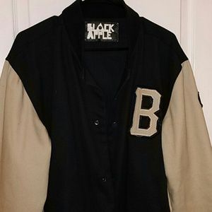 Navy Blue And Khaki Mens Snap Front Letterman Jkt