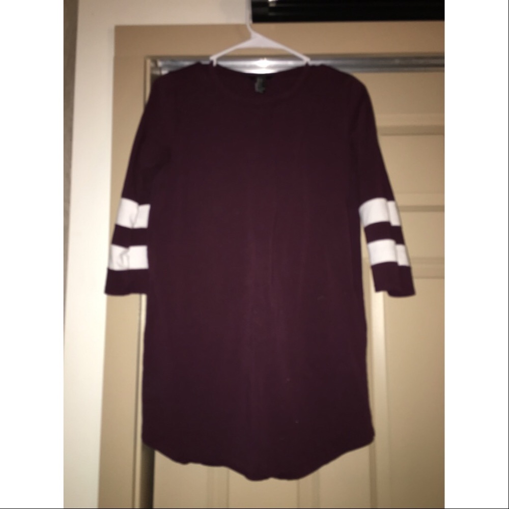 Half Sleeved Maroon Dress w/ white stripes