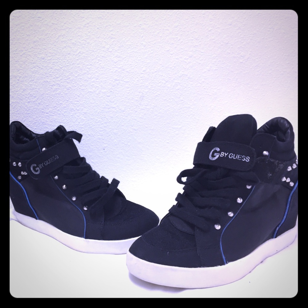 {Sold} Guess Black Wedge Sneakers with silver stud
