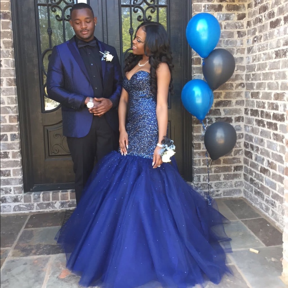 Navy Blue Mermaid Sequence Prom Dress