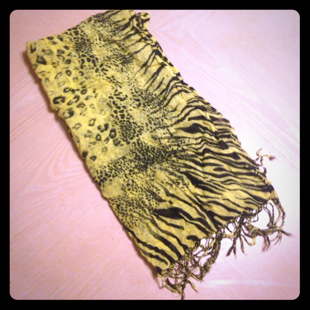 Yellow and Black Animal Print Scarf
