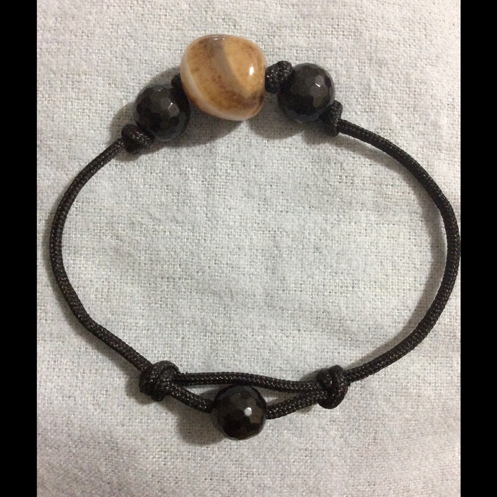 Gemstone double sliding knot cord bracelet w onyx