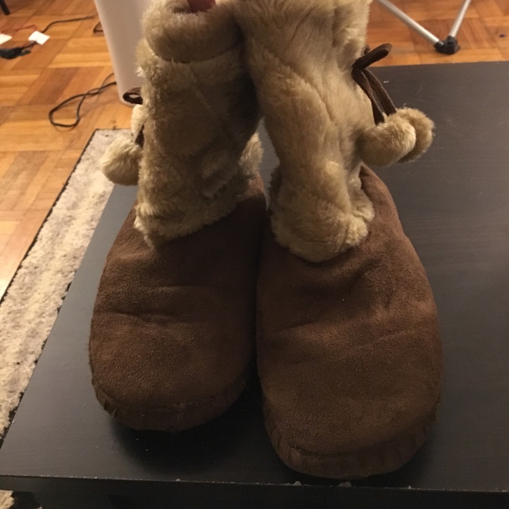 Brown fuzzy slippers