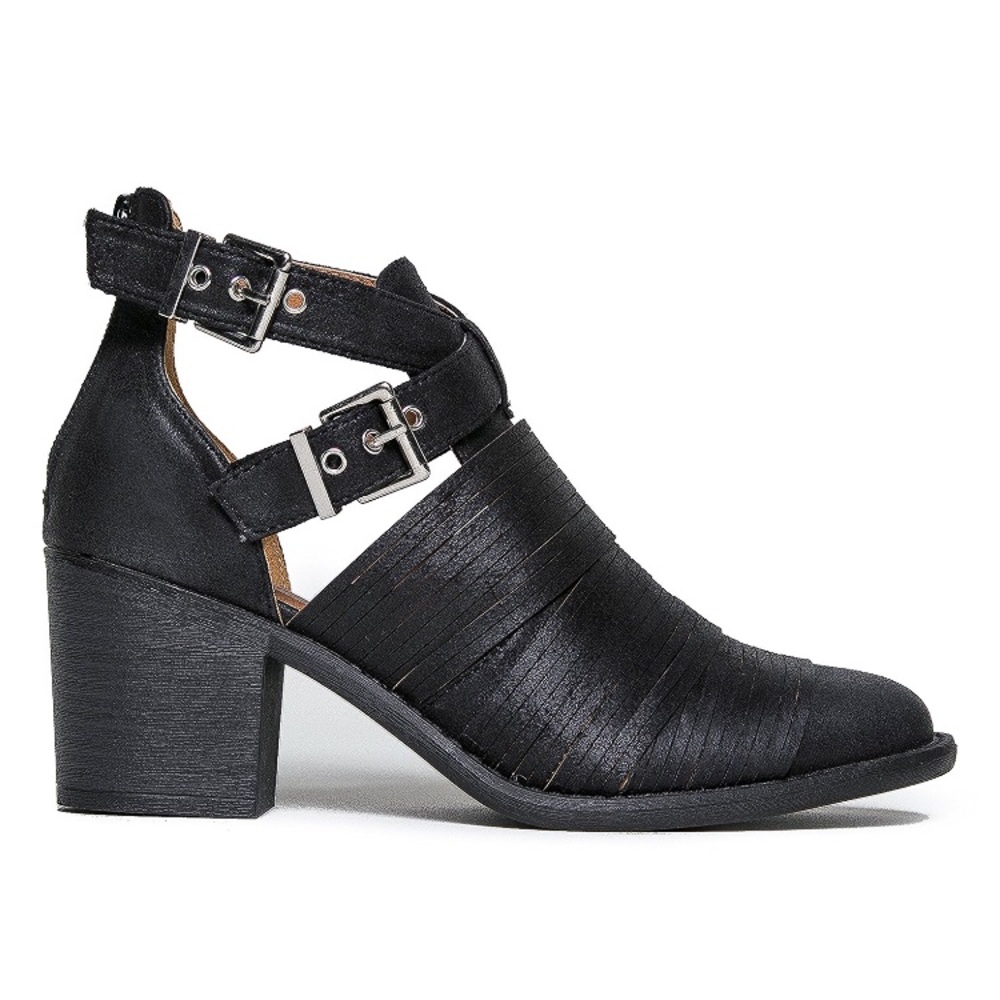 Black booties with buckle detail