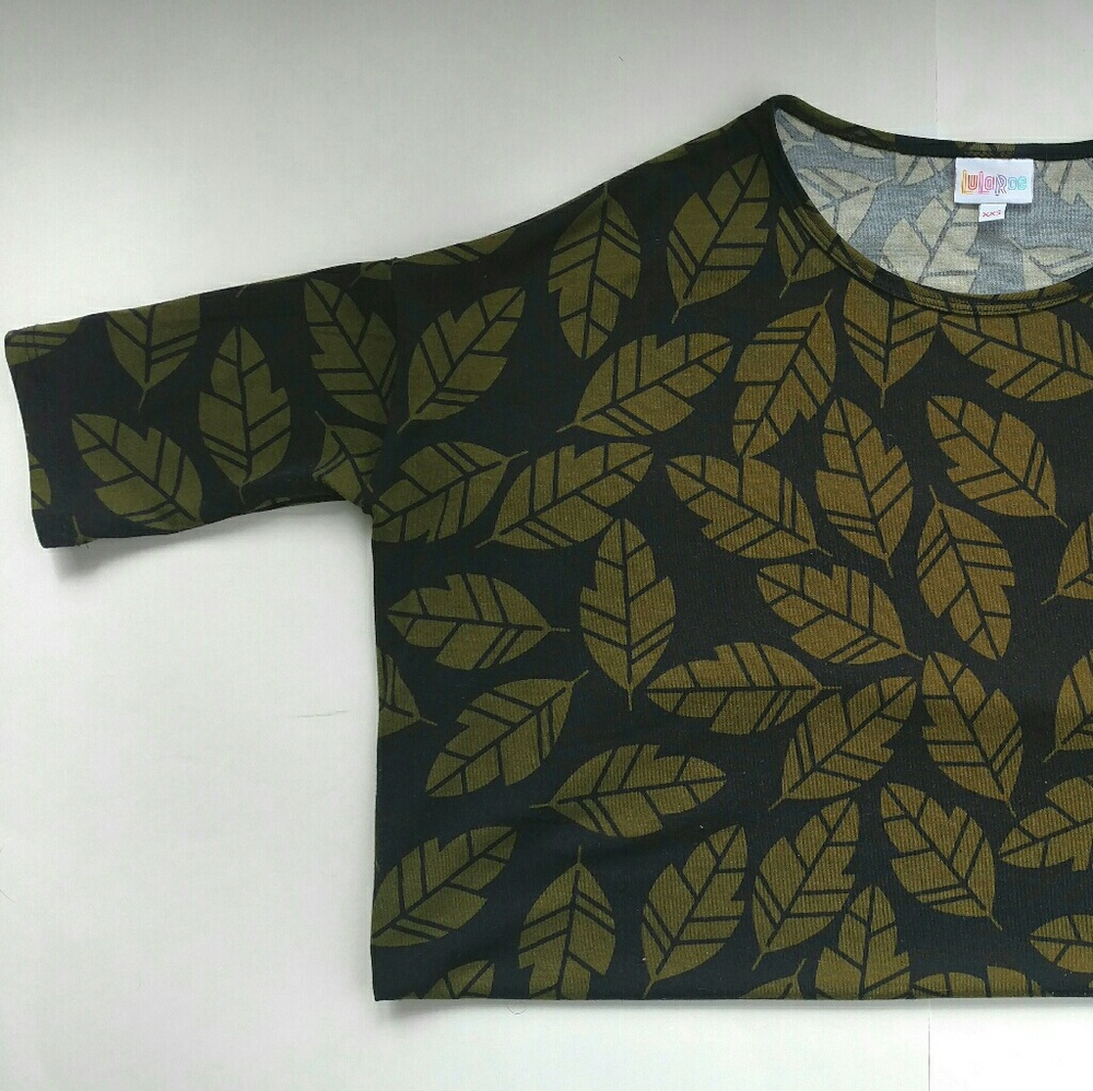 Like New XXS LuLaRoe Irma Black with Green Leaves