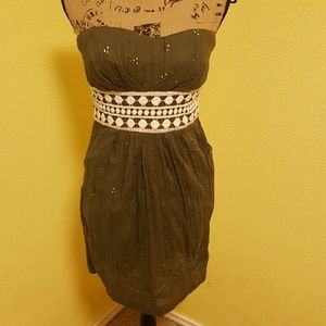 Olive green strapless dress