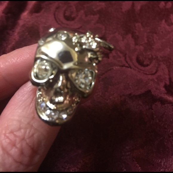 Silver Skull Rhinestone Ring - Picture 2 of 4