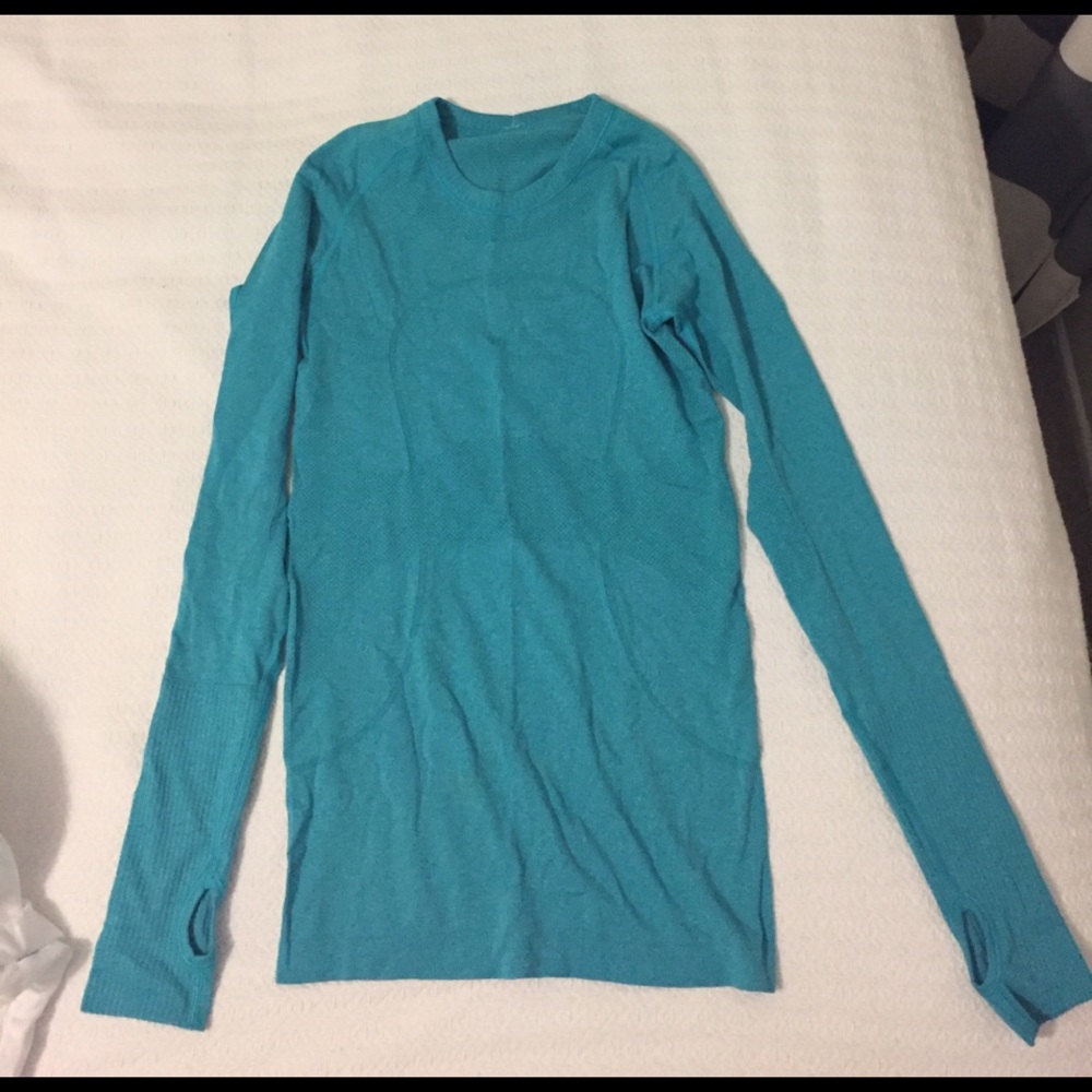 Teal long sleeve run swiftly lululemon top