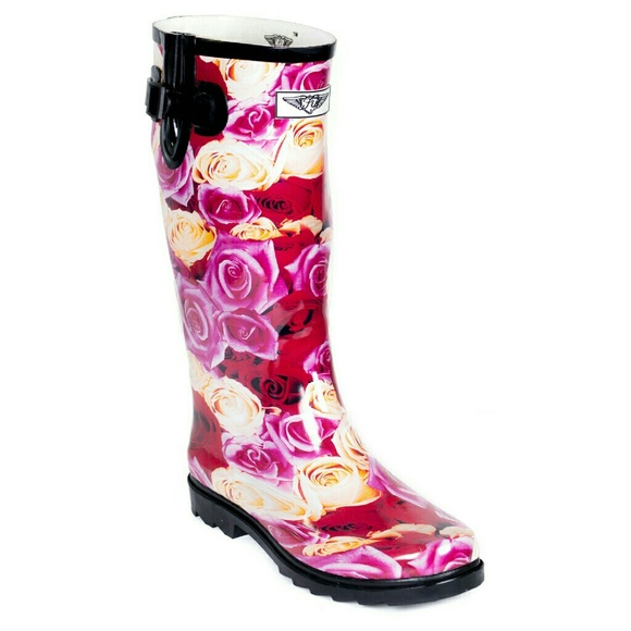 Women Knee High Rainboots, #1409, New Rose Garden - Picture 2 of 4