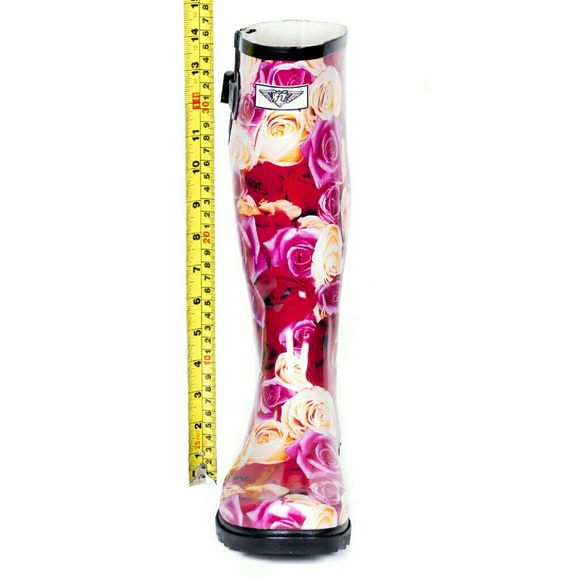 Women Knee High Rainboots, #1409, New Rose Garden - Picture 3 of 4