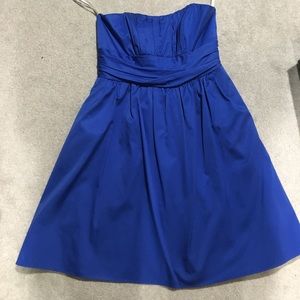 David's Bridal blue strapless cotton dress