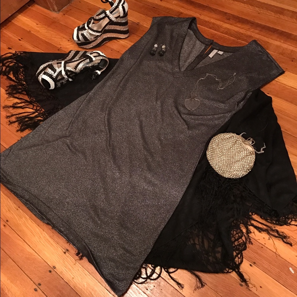 Metallic black keyhole cutout party dress