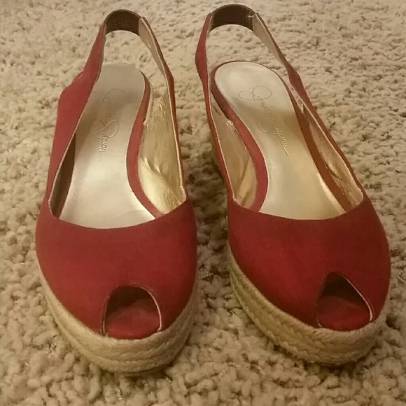 Jessica Simpson red espadrille low wedge Red espadrilles Espadrilles Jessica simpson shoes
