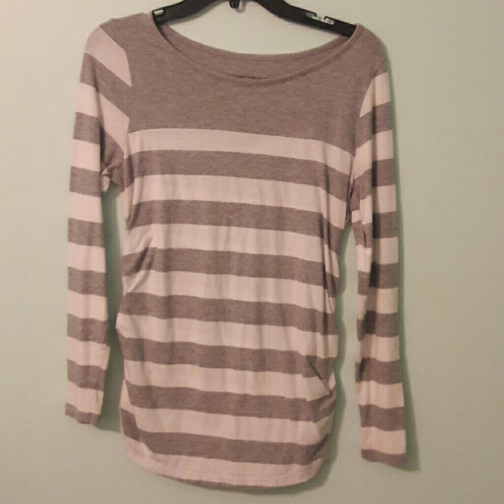 Grey and white striped maternity top