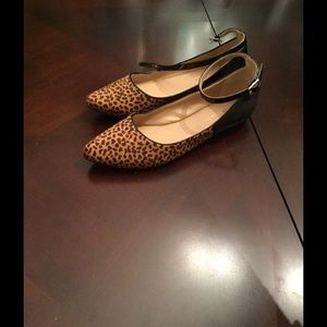 Sole Society leopard/black flat with ankle strap