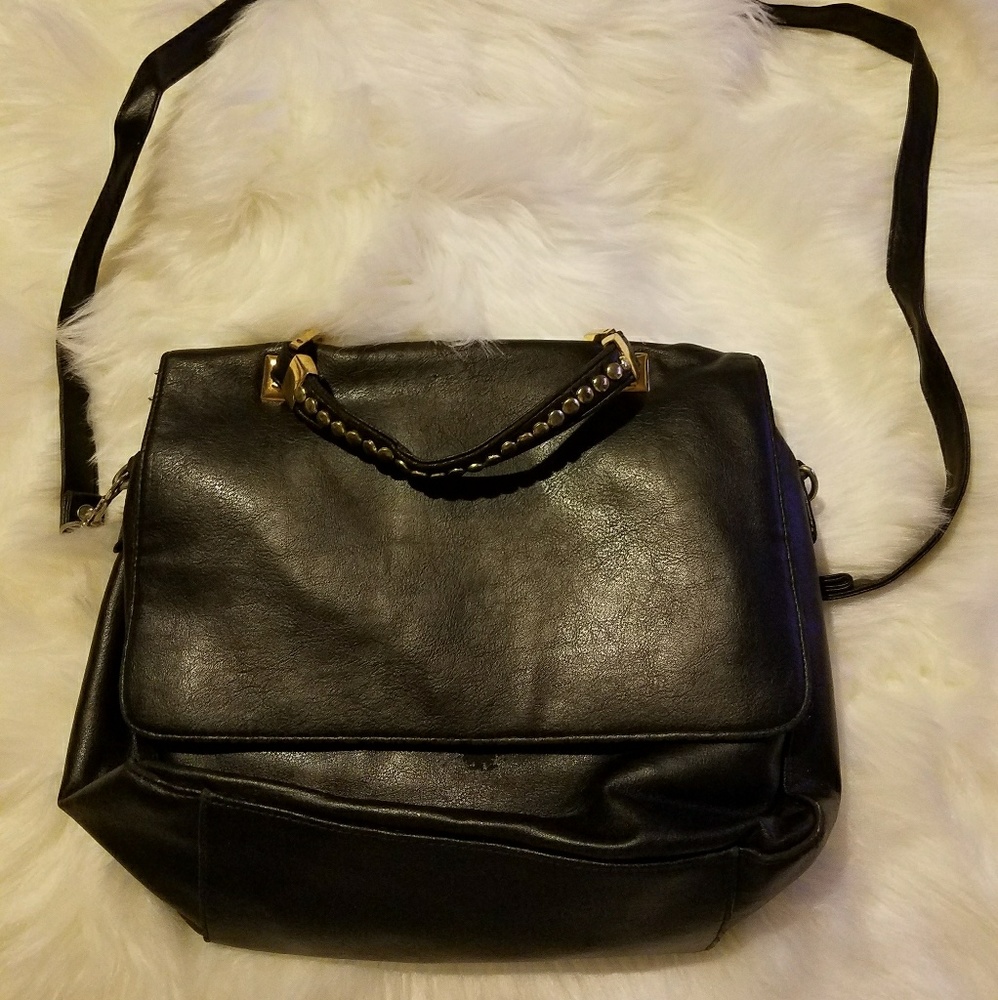 Black satchel crossbody leather bag