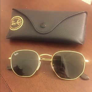 Ray Ban Hexagonal Flat Sunglasses Gold/Green