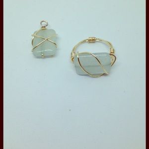 handmade wire wrapped blue stone ring and pendent