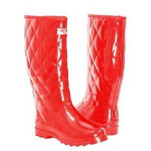 Women Tall Rain Boots, #1411, Red Quilt