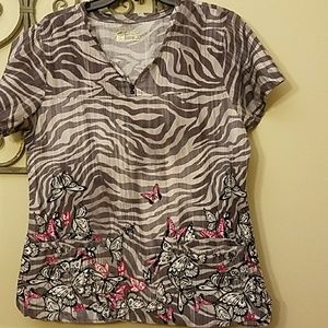 Scrub top with butterflies