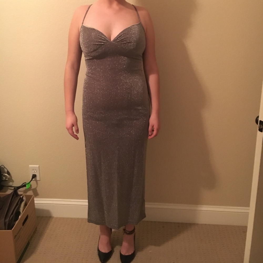 Long silver party dress