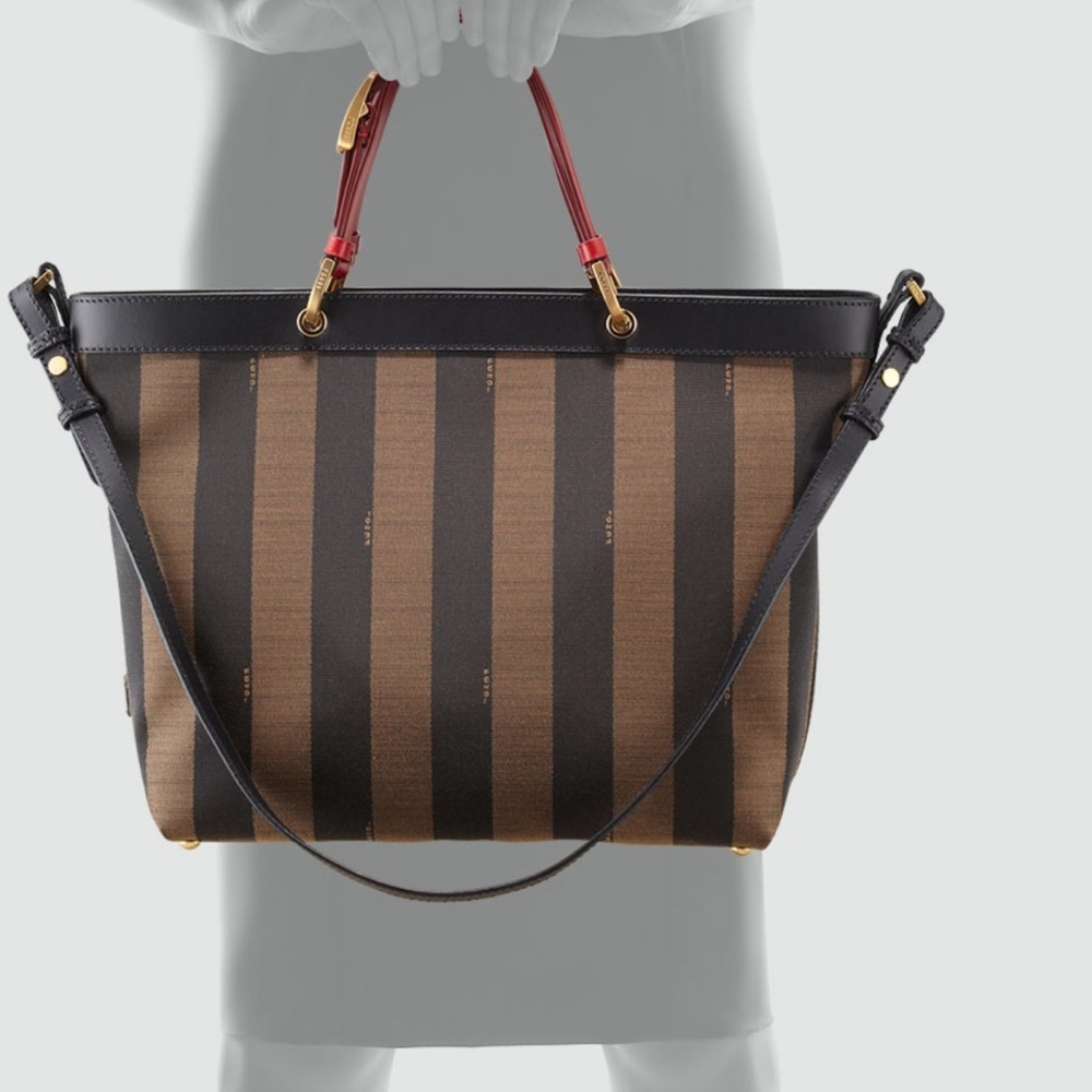 Fendi Pequin Striped Shoulder Tote Bag, Red