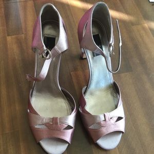 Glint Pink Satin Pumps - used only three times
