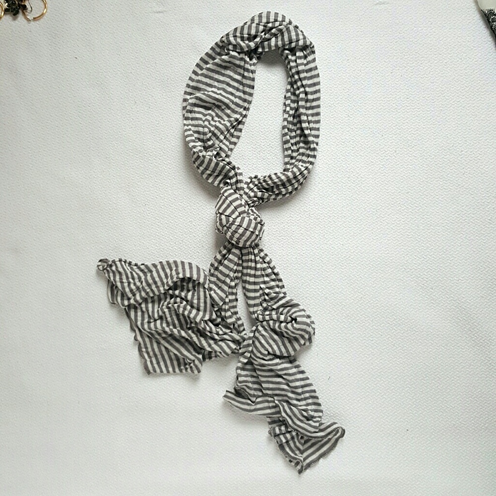 Grey & White Striped Jersey Scarf