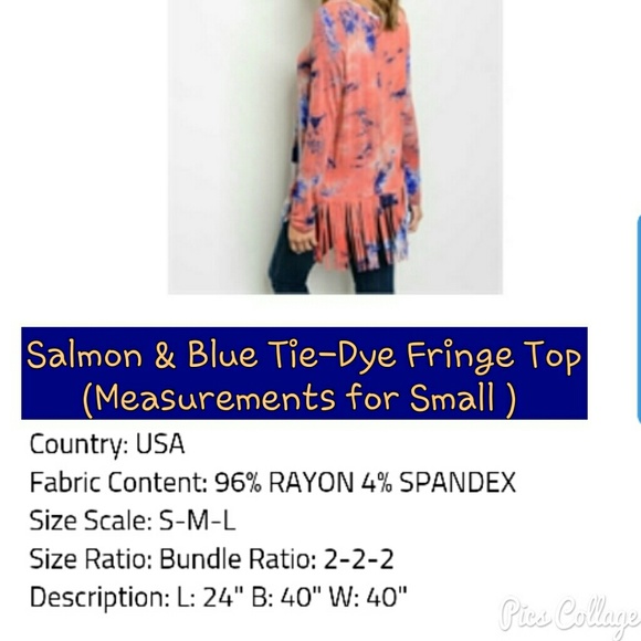 Coral & Cobalt Tie-Dye Fringed Top - Picture 5 of 5